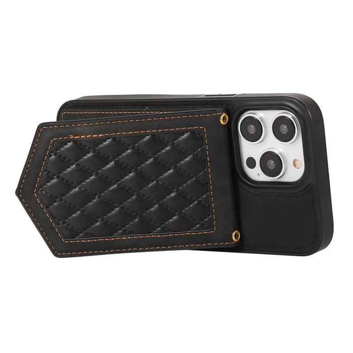 For iPhone 16 Pro Cover TPU Leather Phone Case RFID Blocking Hidden Mirror - Black - 3