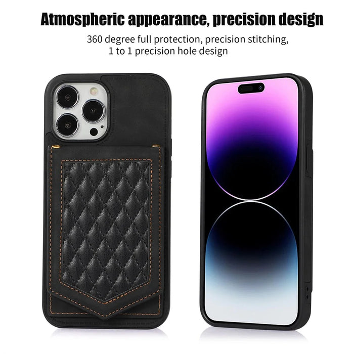 For iPhone 16 Pro Cover TPU Leather Phone Case RFID Blocking Hidden Mirror - Black - 4