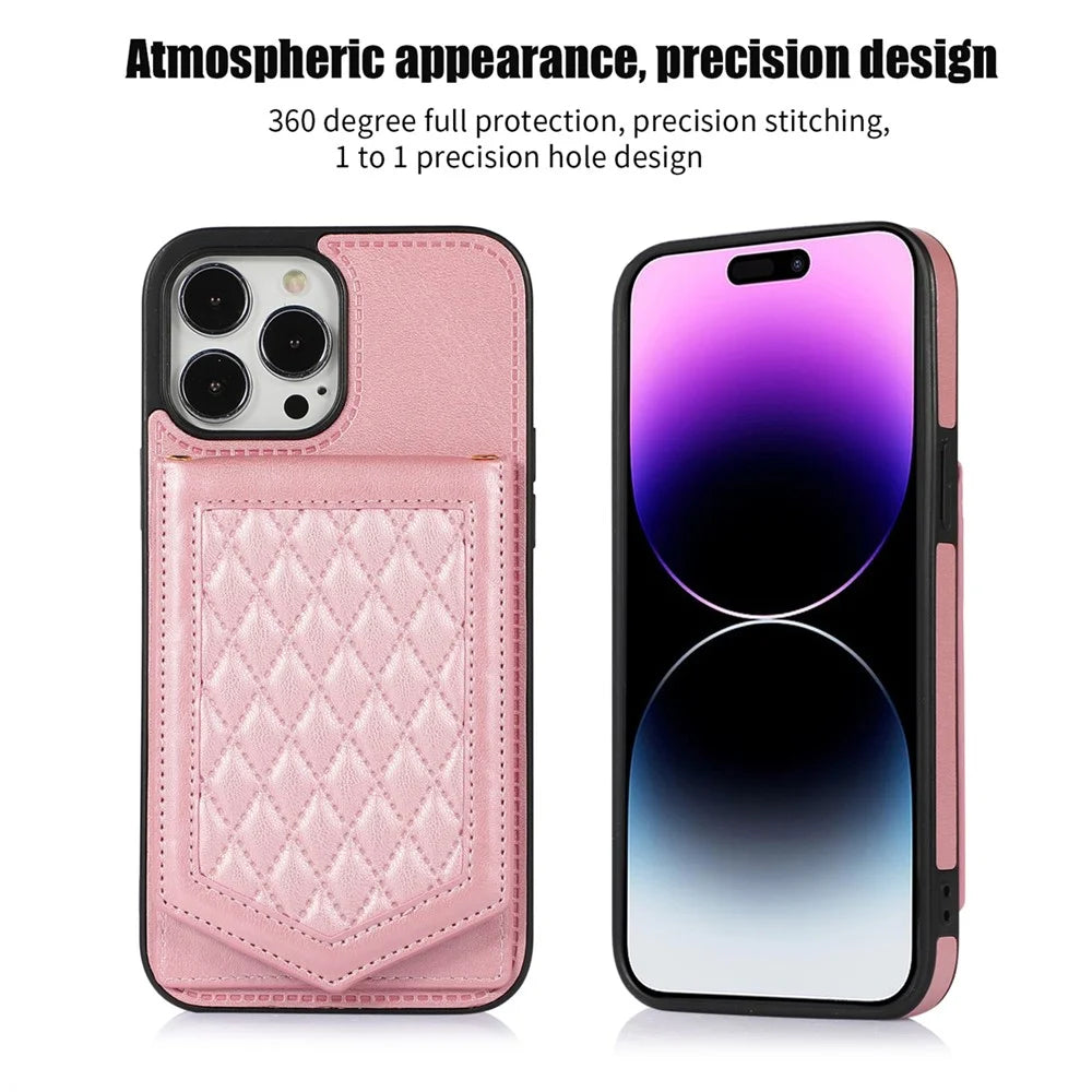 For iPhone 16 Pro Max Case RFID Blocking Hidden Mirror TPU+PU Phone Cover - Rose Gold - 4