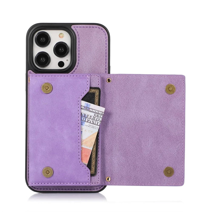 For iPhone 16 Pro Case Wallet RFID Blocking TPU Leather Phone Cover with Lanyard - Purple - 2