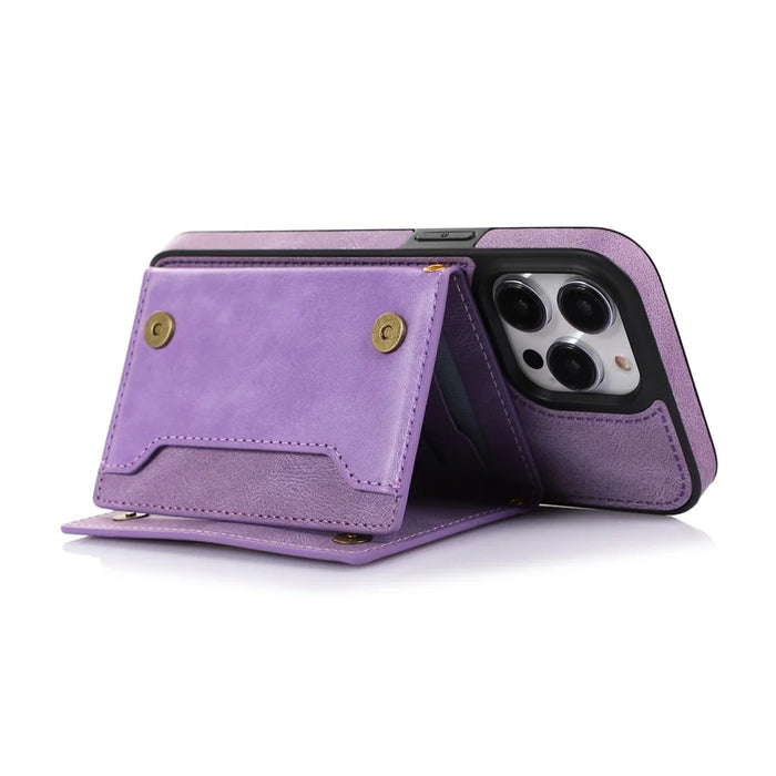 For iPhone 16 Pro Case Wallet RFID Blocking TPU Leather Phone Cover with Lanyard - Purple - 4