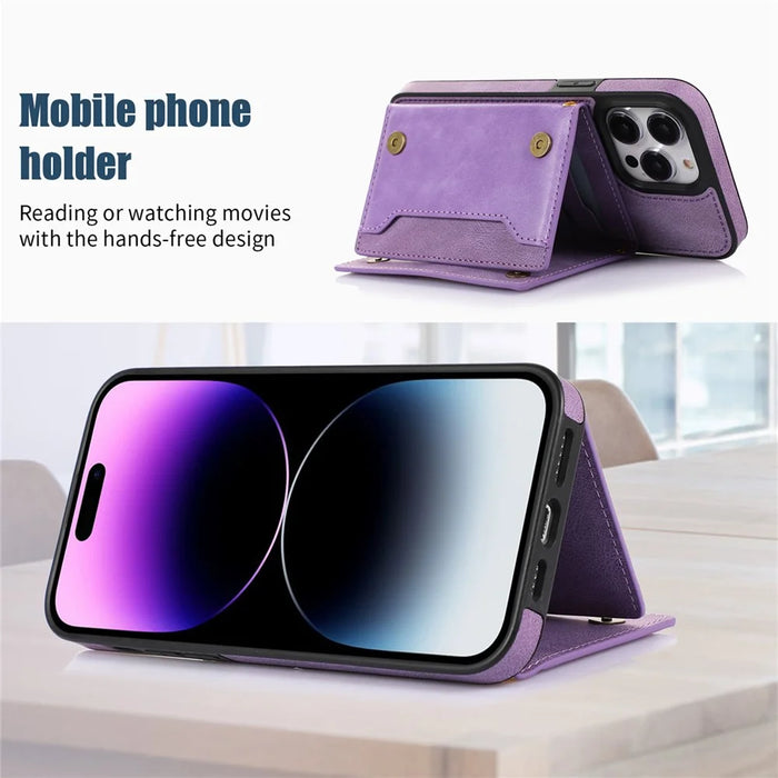 For iPhone 16 Pro Case Wallet RFID Blocking TPU Leather Phone Cover with Lanyard - Purple - 6