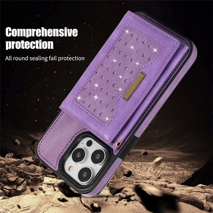 For iPhone 16 Pro Case Wallet RFID Blocking TPU Leather Phone Cover with Lanyard - Purple - 7