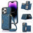 For iPhone 16 Pro Max Kickstand Case with Lanyard TPU Leather Wallet Phone Cover RFID Blocking - Blue - 1