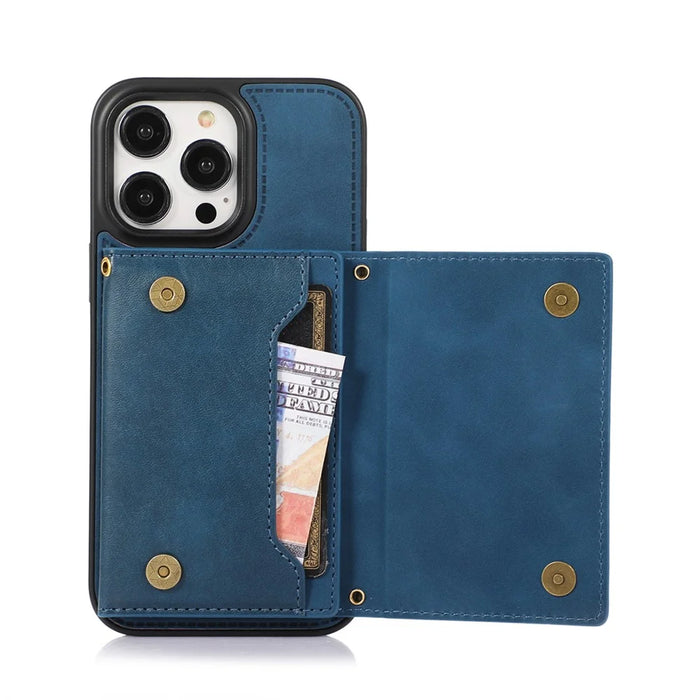 For iPhone 16 Pro Max Kickstand Case with Lanyard TPU Leather Wallet Phone Cover RFID Blocking - Blue - 2