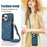 For iPhone 16 Pro Max Kickstand Case with Lanyard TPU Leather Wallet Phone Cover RFID Blocking - Blue - 6