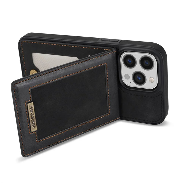 N.BEKUS For iPhone 16 Pro Kickstand Case RFID Blocking Leather+TPU Phone Cover with Card Slots - Black - 4