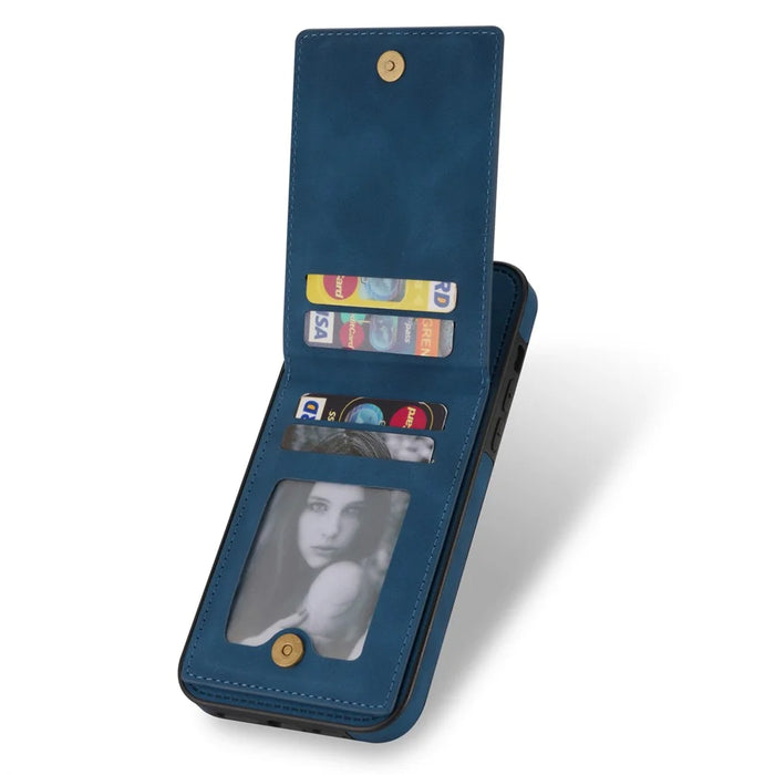 N.BEKUS For iPhone 16 Pro Max Card Slots Case RFID Blocking Leather+TPU Kickstand Phone Cover - Blue - 3