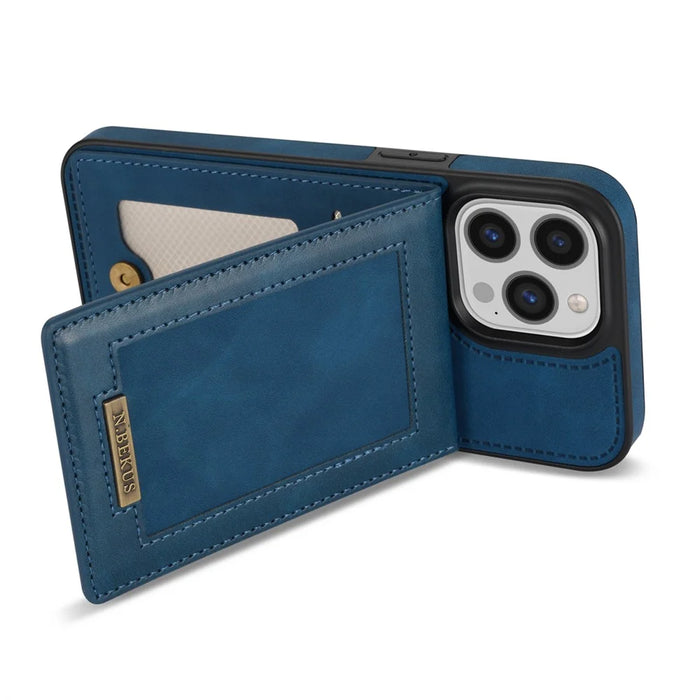 N.BEKUS For iPhone 16 Pro Max Card Slots Case RFID Blocking Leather+TPU Kickstand Phone Cover - Blue - 4