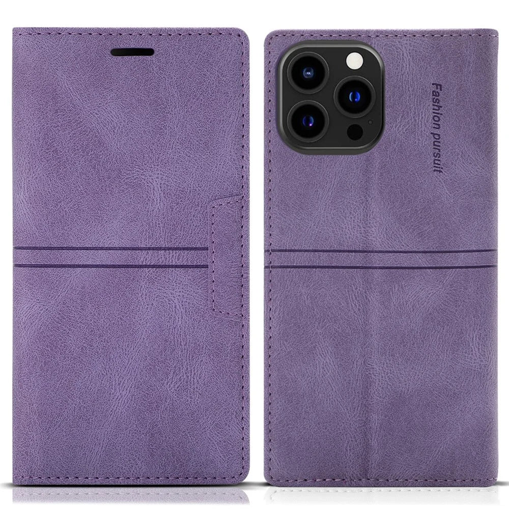 For iPhone 16 Pro Wallet Case Magnetic Closing Leather Phone Cover - Purple - 1