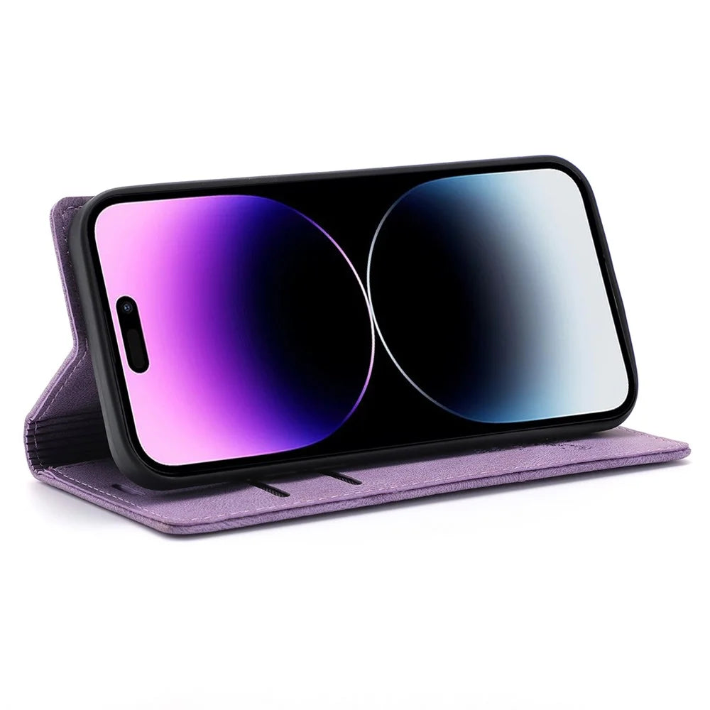 For iPhone 16 Pro Wallet Case Magnetic Closing Leather Phone Cover - Purple - 3