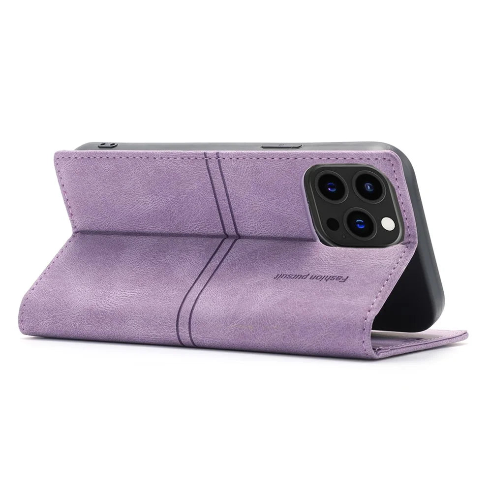 For iPhone 16 Pro Wallet Case Magnetic Closing Leather Phone Cover - Purple - 4