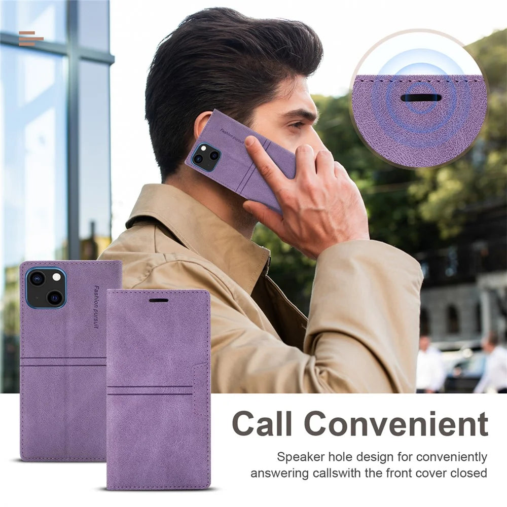 For iPhone 16 Pro Wallet Case Magnetic Closing Leather Phone Cover - Purple - 5