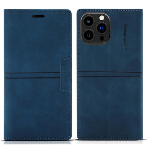 For iPhone 16 Pro Max Wallet Phone Case Magnetic Closing Leather Flip Cover - Blue - 1