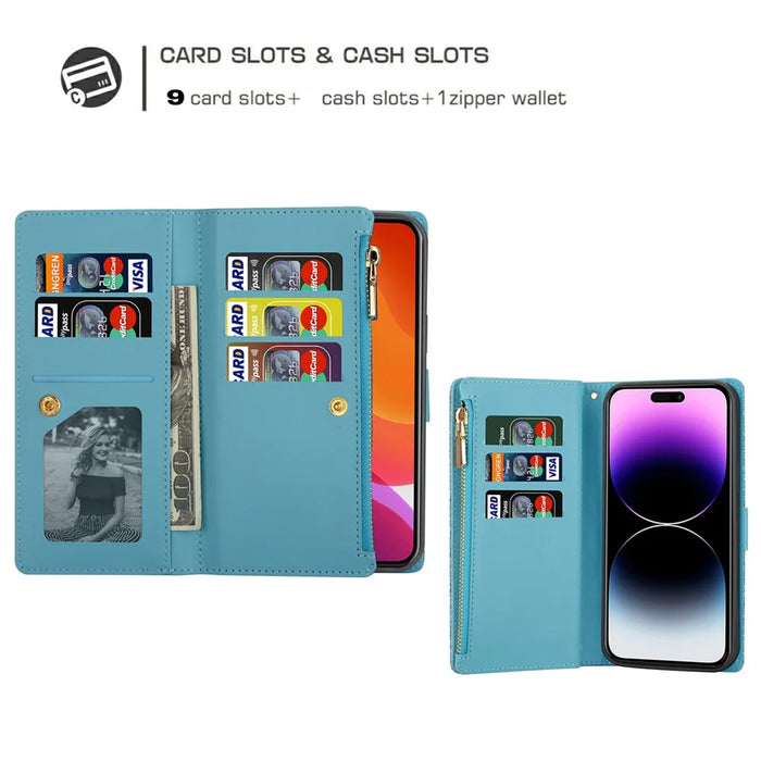 For iPhone 16 Pro Case Starry Sky Carving Leather Wallet Phone Cover - Blue - 5
