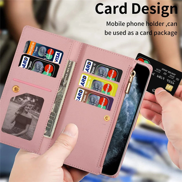 For iPhone 16 Pro Max Case Leather Wallet Phone Cover Starry Sky Carving - Rose Gold - 7