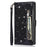 For iPhone 16 Pro Stand Case Glitter Phone Leather Cover Zipper Pocket - Black - 7