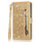 For iPhone 16 Pro Max Case Glitter Leather Stand Phone Cover Zipper Pocket - Gold - 7