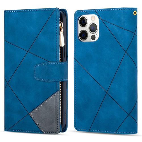 For iPhone 16 Pro Case Color Splicing Anti-Drop Leather Wallet Phone Cover - Blue - 1