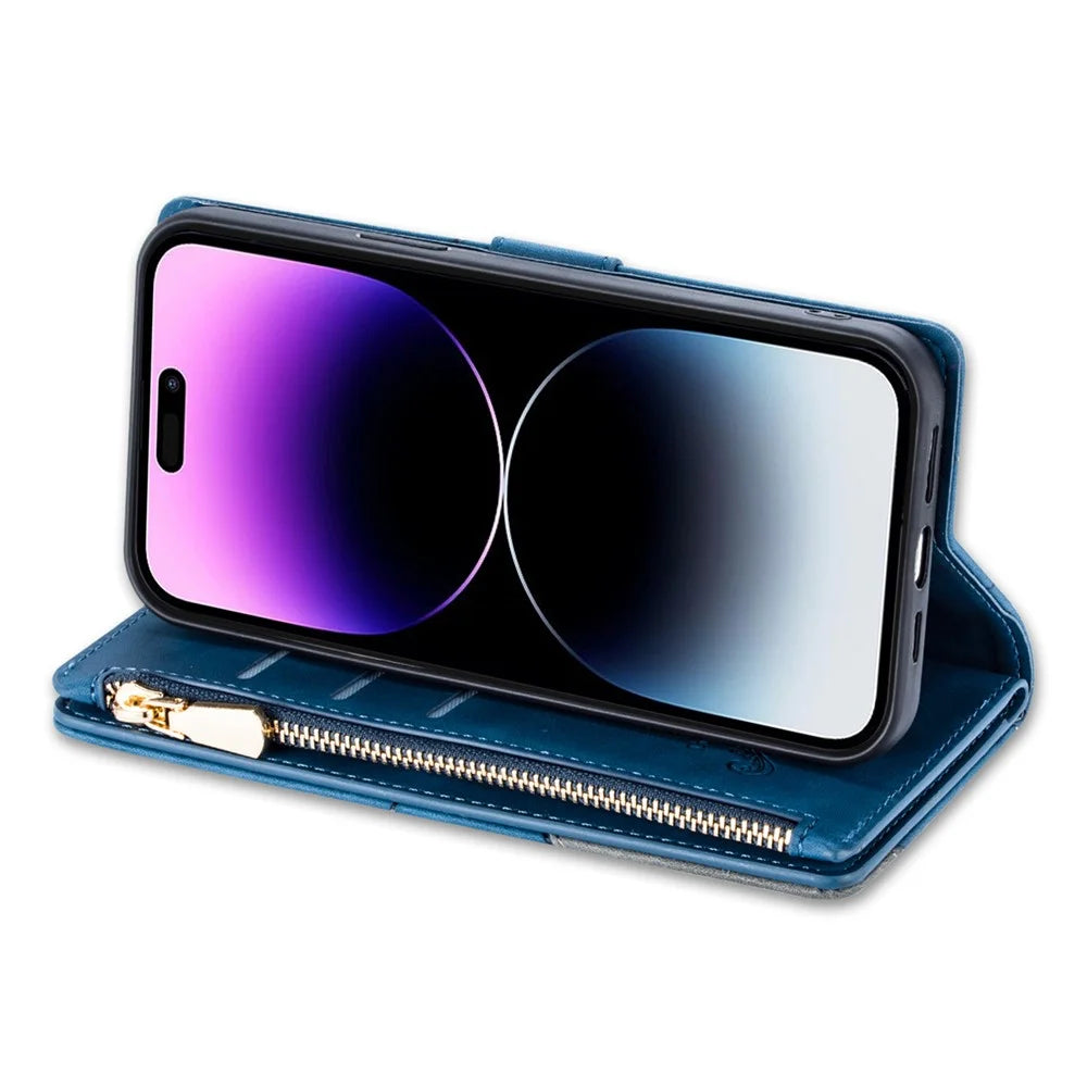 For iPhone 16 Pro Case Color Splicing Anti-Drop Leather Wallet Phone Cover - Blue - 3
