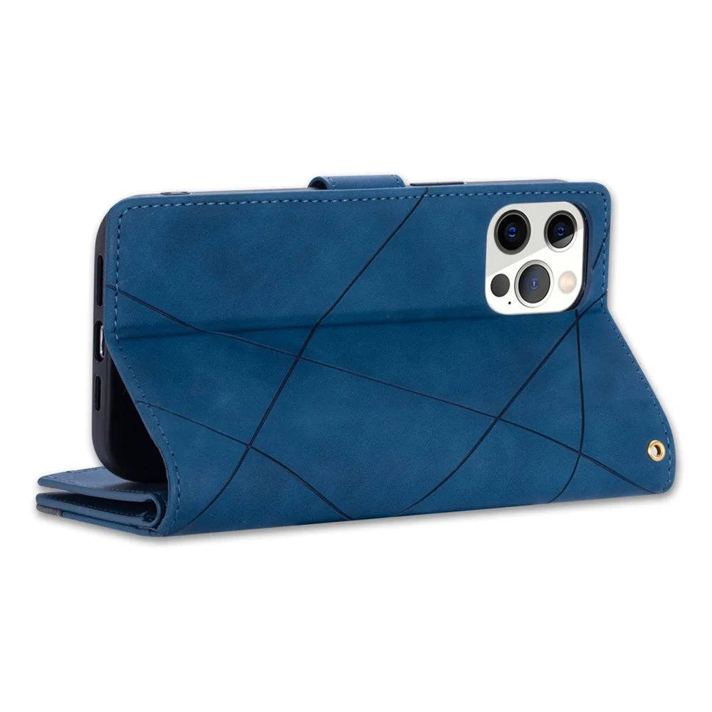 For iPhone 16 Pro Case Color Splicing Anti-Drop Leather Wallet Phone Cover - Blue - 4
