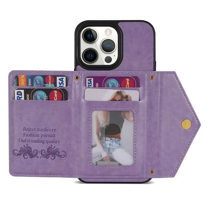 N.BEKUS For iPhone 16 Pro Max Leather Zipper Case Card Holder Phone Cover with Shoulder Strap - Purple - 3