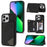 For iPhone 16 Pro Max Wallet Case Leather Phone Cover Line Imprinted Color Splicing - Black - 1