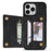 For iPhone 16 Pro Max Wallet Case Leather Phone Cover Line Imprinted Color Splicing - Black - 2