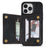 For iPhone 16 Pro Case Zipper Pocket Wallet Kickstand Phone Guard Cover - Black - 2