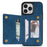 For iPhone 16 Pro Max Case Zipper Wallet Kickstand PU+TPU Phone Cover - Blue - 2