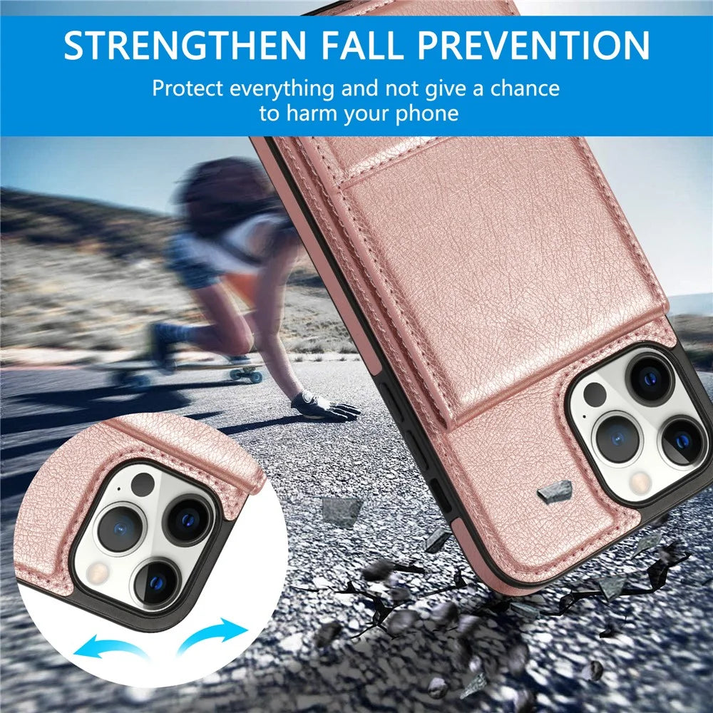 N.BEKUS For iPhone 16 Pro Case Leather+TPU Kickstand Phone Cover with Card Holder - Pink - 5