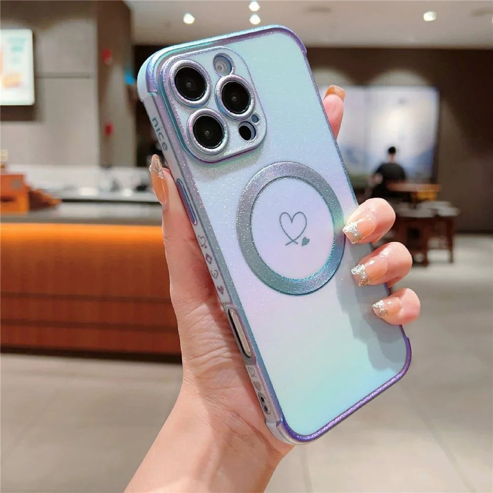 For iPhone 16 Pro Magnetic Case TPU Gradient Electroplated Phone Cover - Colorful Blue - 1
