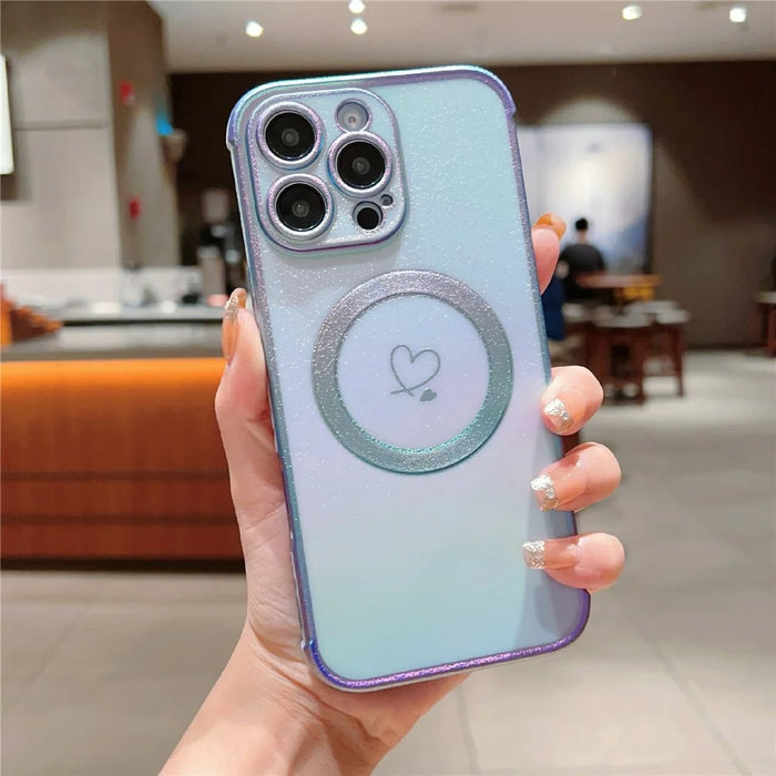 For iPhone 16 Pro Magnetic Case TPU Gradient Electroplated Phone Cover - Colorful Blue - 2