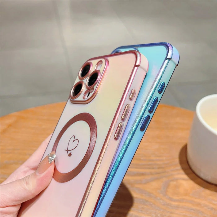 For iPhone 16 Pro Magnetic Case TPU Gradient Electroplated Phone Cover - Colorful Blue - 7