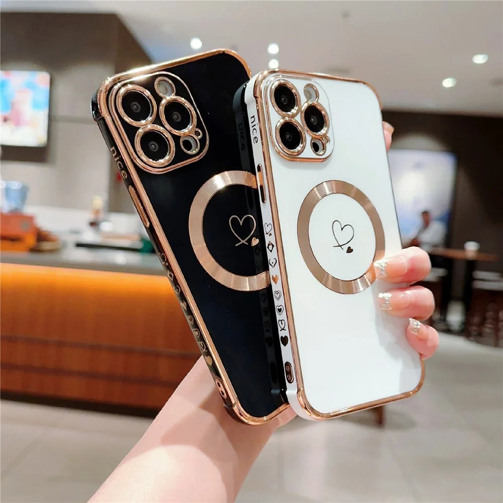 For iPhone 16 Pro Magnetic Case Slim Thin Flexible TPU Phone Cover with Love Hearts Pattern - Ivory White - 5