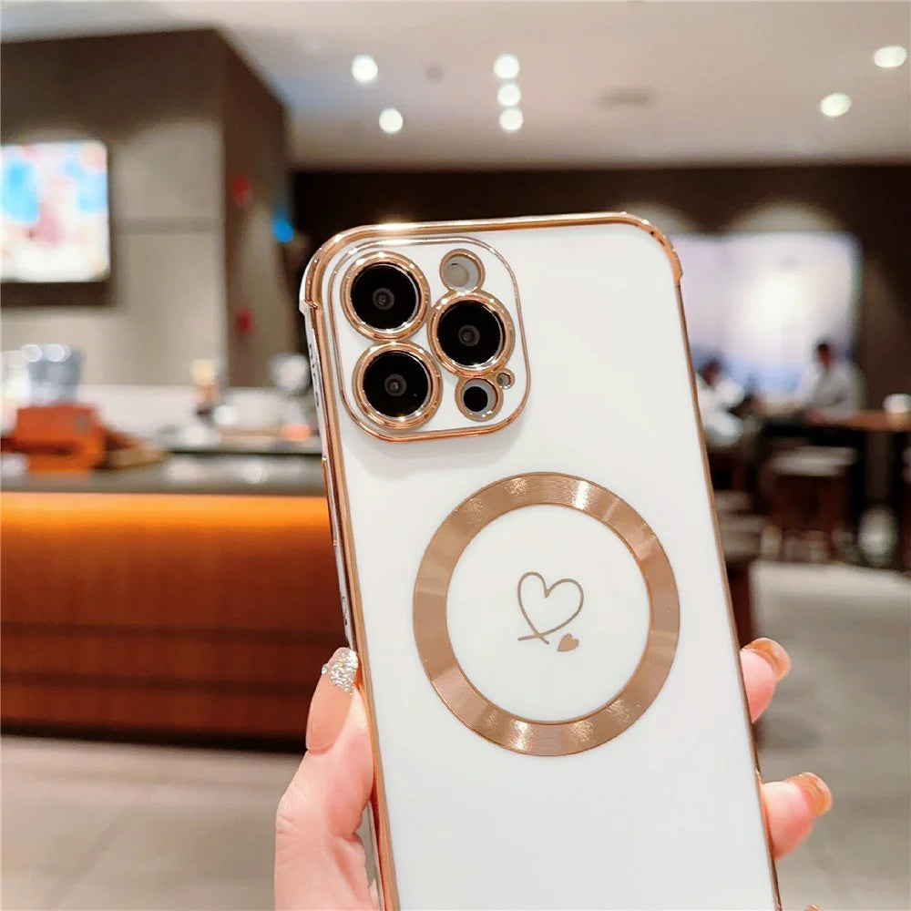 For iPhone 16 Pro Magnetic Case Slim Thin Flexible TPU Phone Cover with Love Hearts Pattern - Ivory White - 6