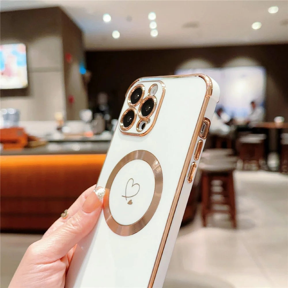 For iPhone 16 Pro Magnetic Case Slim Thin Flexible TPU Phone Cover with Love Hearts Pattern - Ivory White - 7