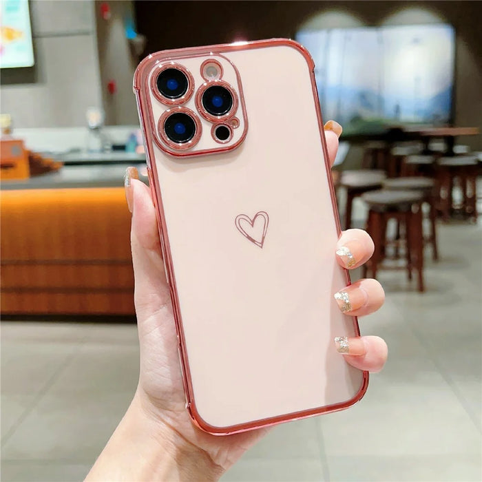 For iPhone 16 Pro Case Electroplating Soft TPU Phone Cover Hollow Love Heart - Pink - 2