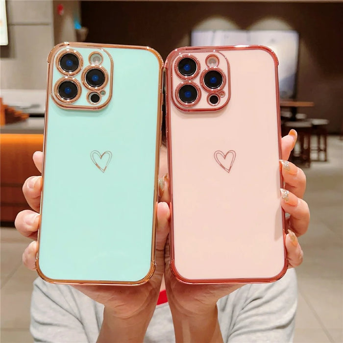 For iPhone 16 Pro Case Electroplating Soft TPU Phone Cover Hollow Love Heart - Pink - 4