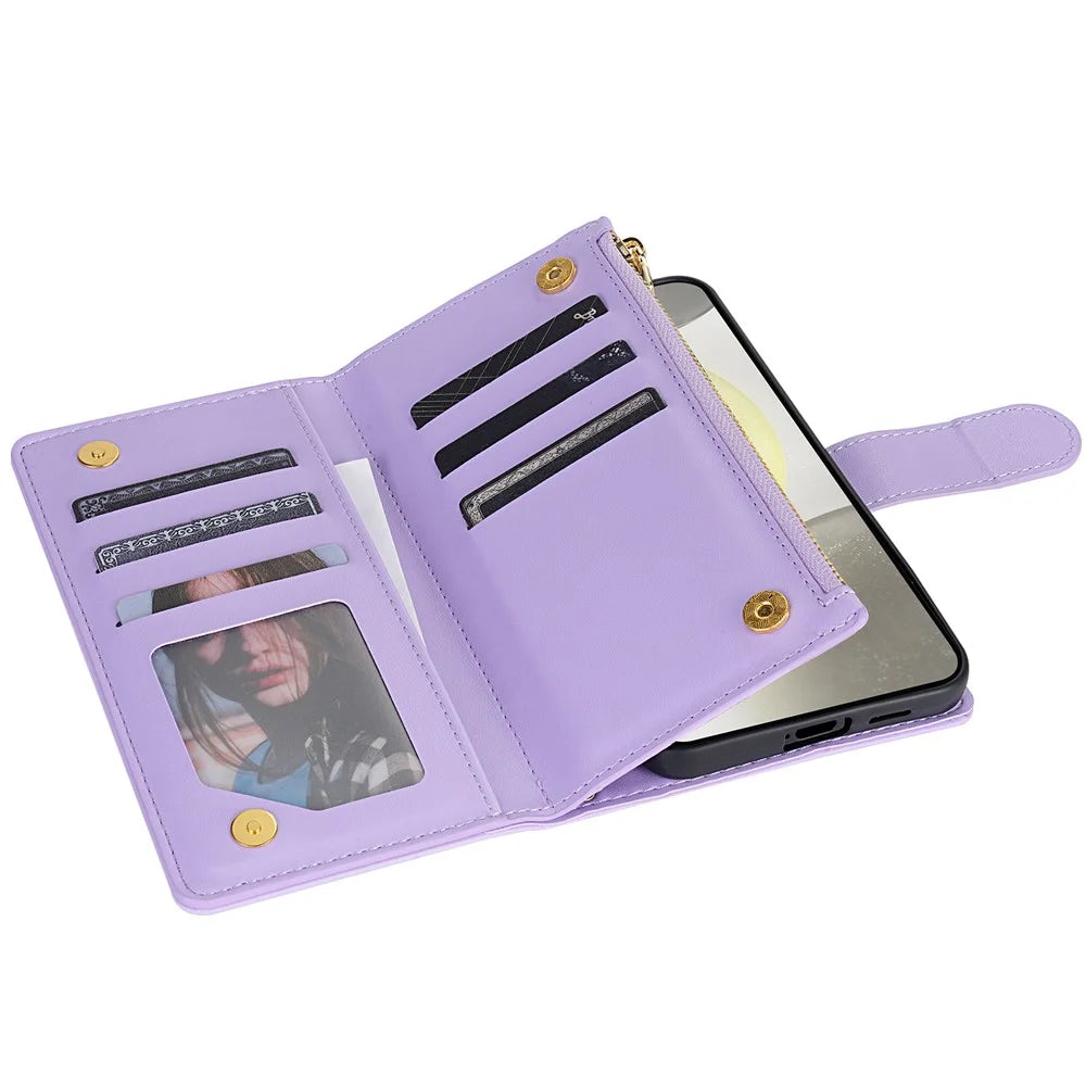 CSJ-P2 For Samsung Galaxy A14 5G / 4G Wallet Case with Straps Leather Phone Cover Rhombus Stitching - Light Purple - 3