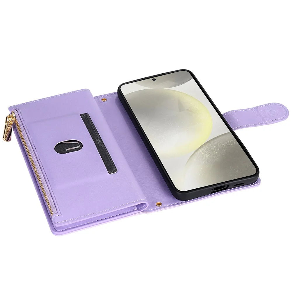 CSJ-P2 For Samsung Galaxy A14 5G / 4G Wallet Case with Straps Leather Phone Cover Rhombus Stitching - Light Purple - 4