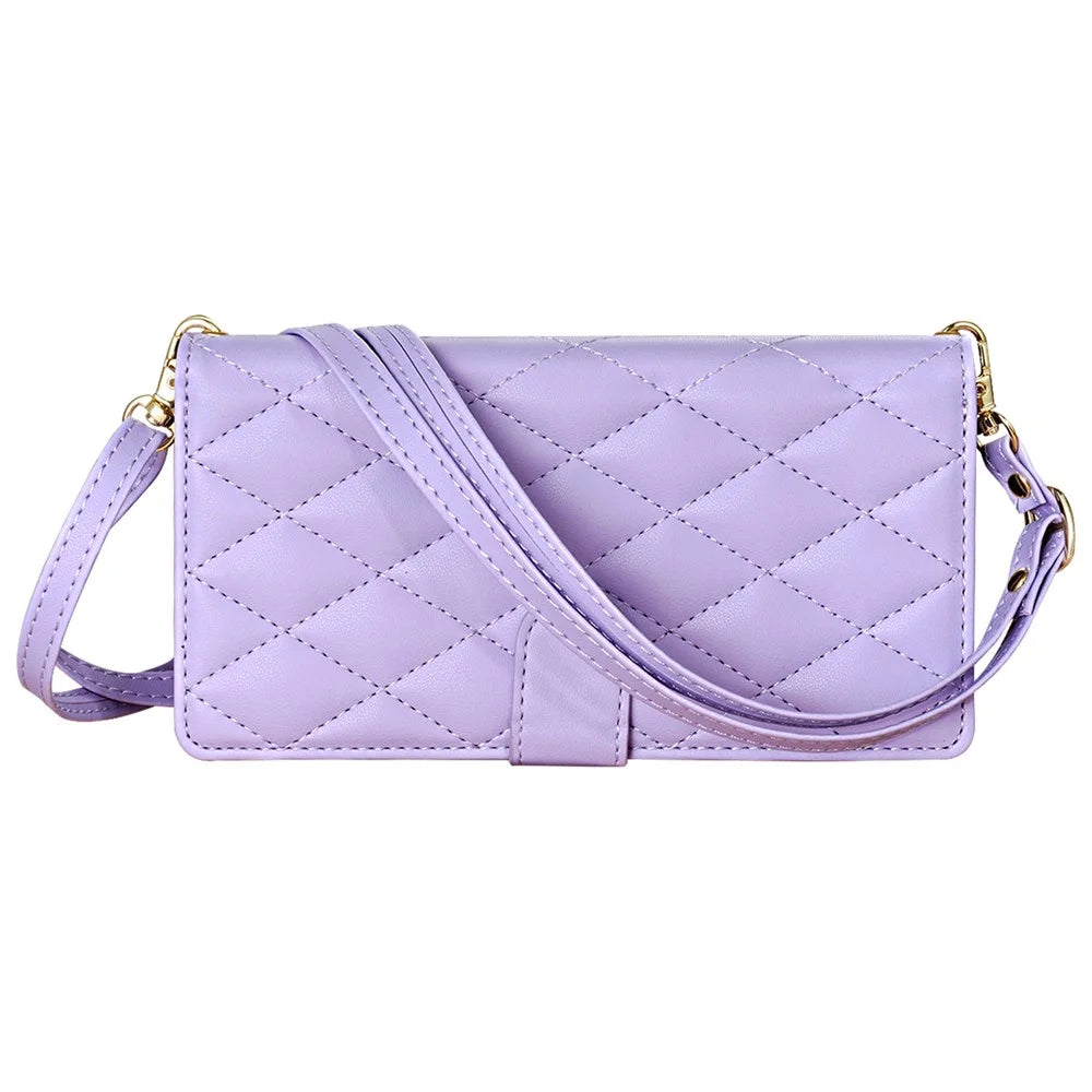 CSJ-P2 For Samsung Galaxy A14 5G / 4G Wallet Case with Straps Leather Phone Cover Rhombus Stitching - Light Purple - 5