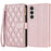 CSJ-P2 For Samsung Galaxy S24 FE Case Rhombus Stitching Leather Wallet Phone Cover with Straps - Rose Gold - 1