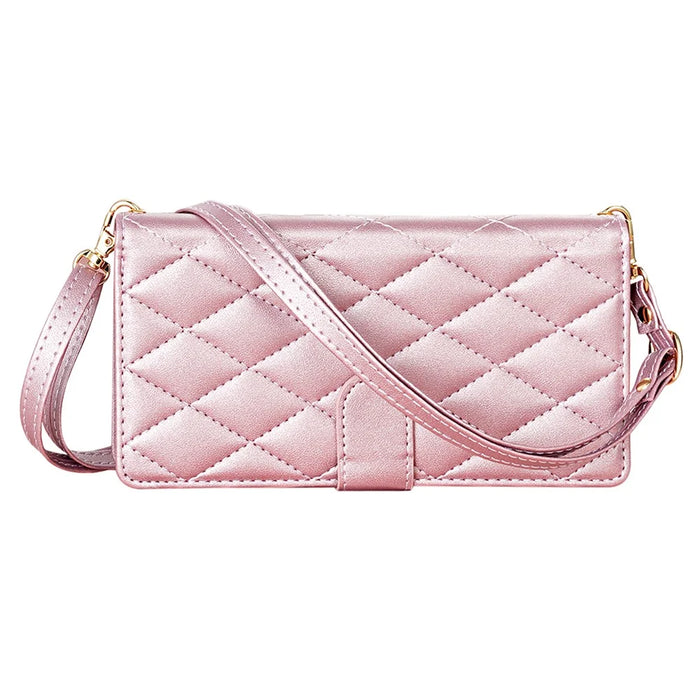 CSJ-P2 For Samsung Galaxy S24 FE Case Rhombus Stitching Leather Wallet Phone Cover with Straps - Rose Gold - 5