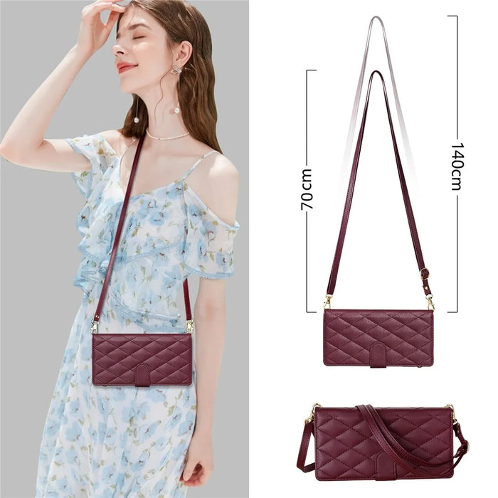 CSJ-P2 For iPhone 16 Pro Wallet Case Stitching Leather Phone Cover with Straps - Wine Red - 7