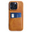 For iPhone 16 Pro Max Case Dual Card Slots Leather Coated PC Hard Phone Cover - Orange - 1