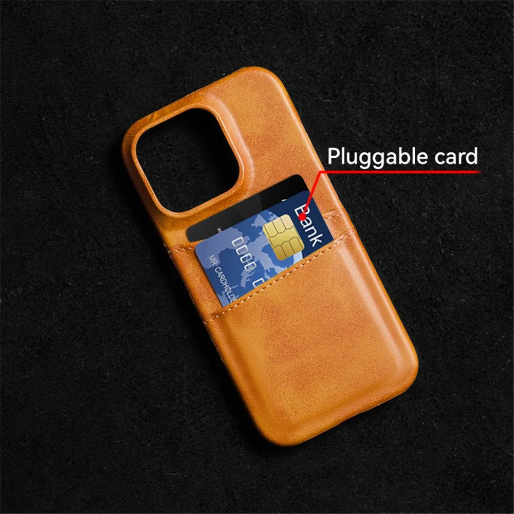 For iPhone 16 Pro Case Dual Card Slots PU Leather + Hard PC Phone Cover - Grey - 2