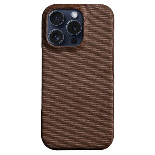 For iPhone 16 Pro Max Case Solid Color Cloth Texture Hard PC Phone Cover - Brown - 1