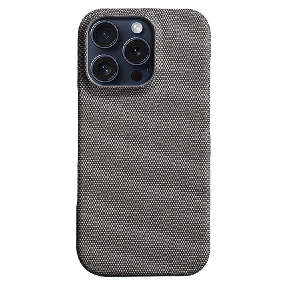 For iPhone 16 Pro Case Cloth Texture Anti-Scratch Protective PC Phone Cover - Grey - 1