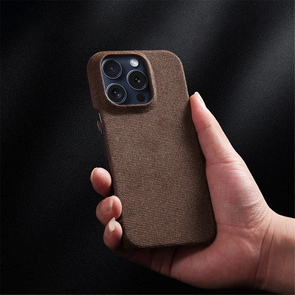 For iPhone 16 Pro Case Cloth Texture Anti-Scratch Protective PC Phone Cover - Grey - 2